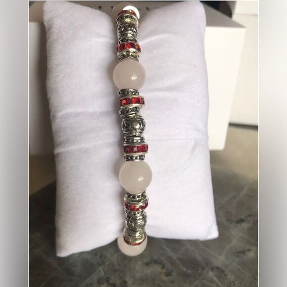 Luxury Galilea Rose Quartz Crystal Bracelet Watch Red & White Austrian Crystals - Picture 4 of 9